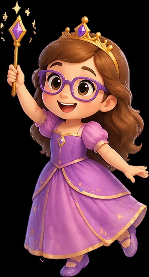 Princesa Lia, personagem do Fabuli, com óculos e uma varinha mágica